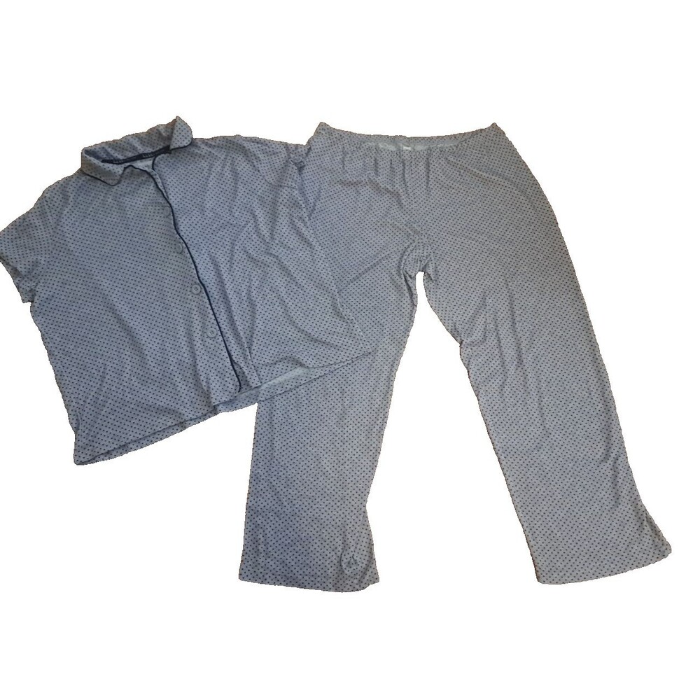 Nicole Miller Pajamas Top Cropped Pants Gray Polka Dot Stretch Loungewear Large
